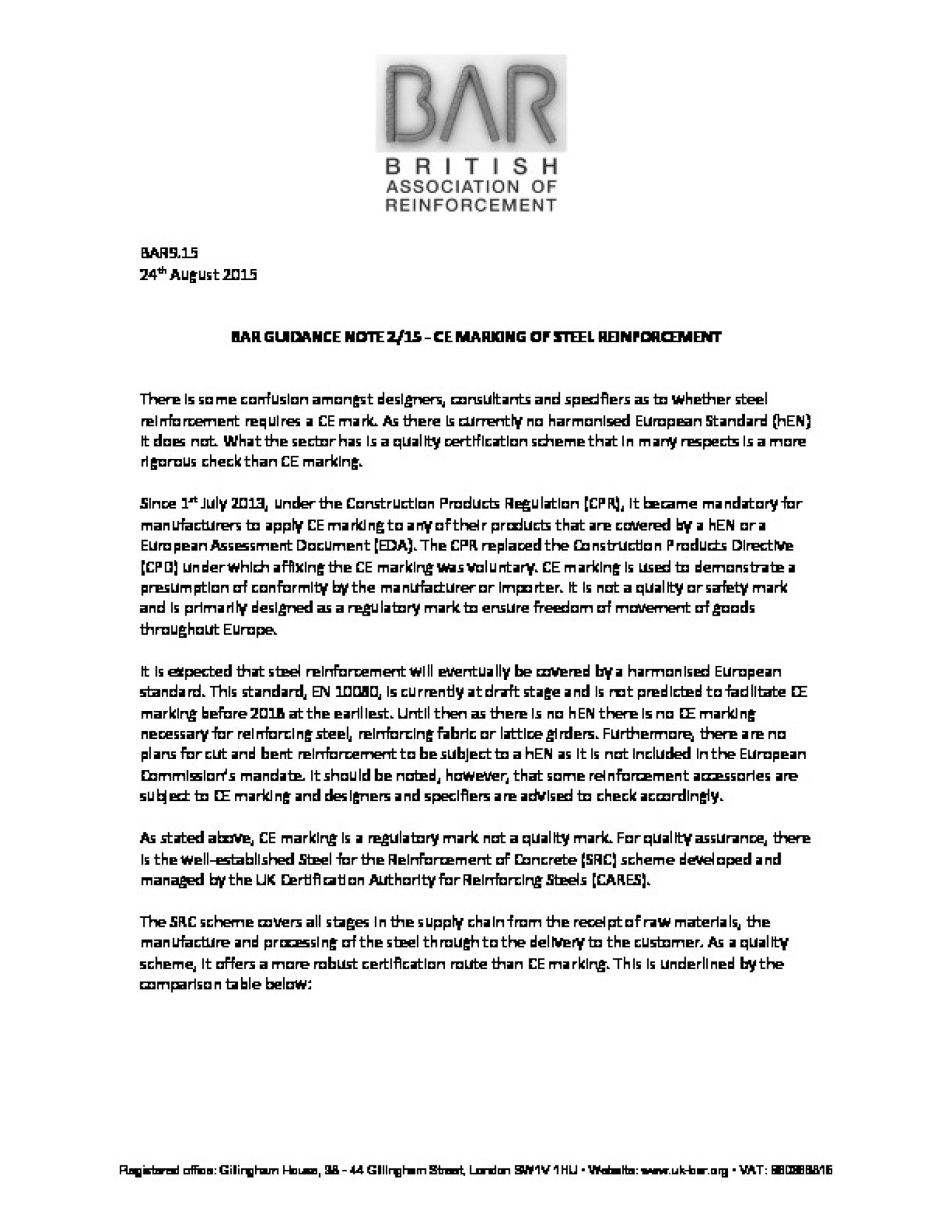 Guidance Note: CE marking of steel reinforcement