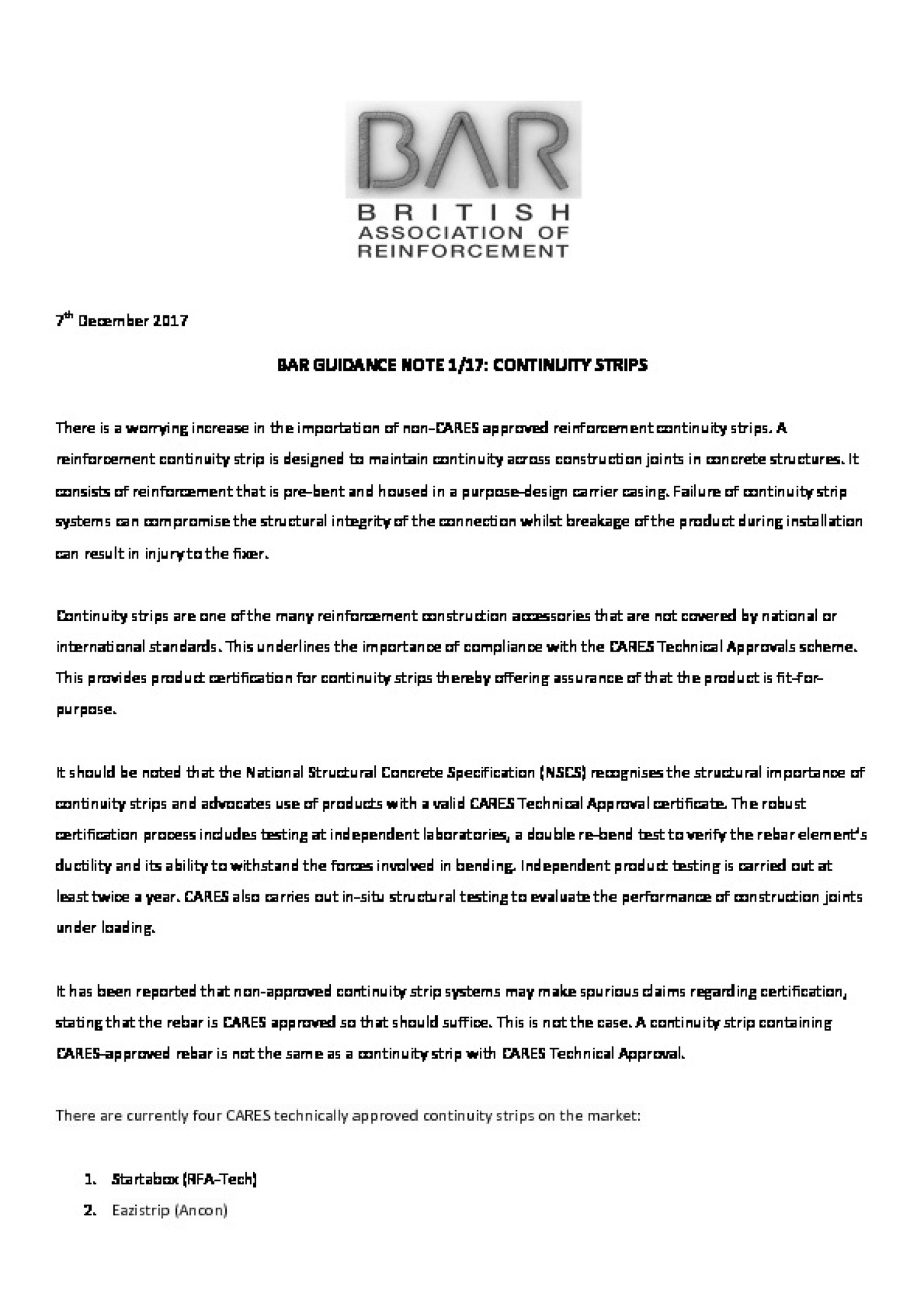 Guidance Note: Continuity strips