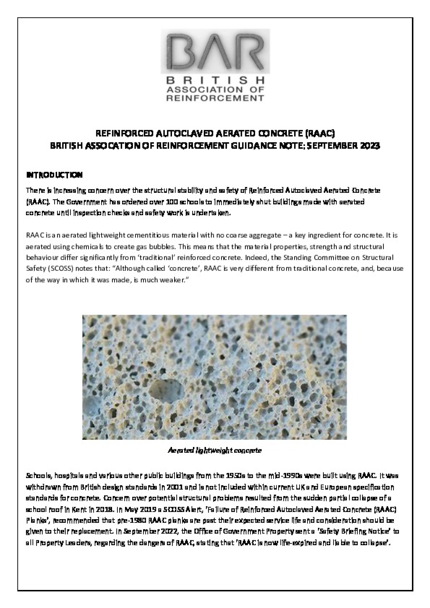 Guidance Note: BAR Reinforced Autoclaved Aerated Concrete (RAAC) 